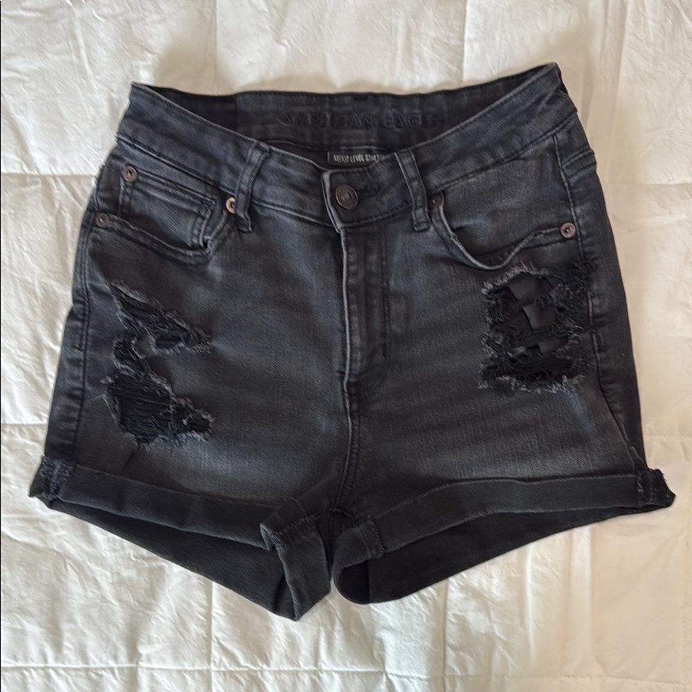 American Eagle Outfitters Black Jean Shorts High Rise Size 2
